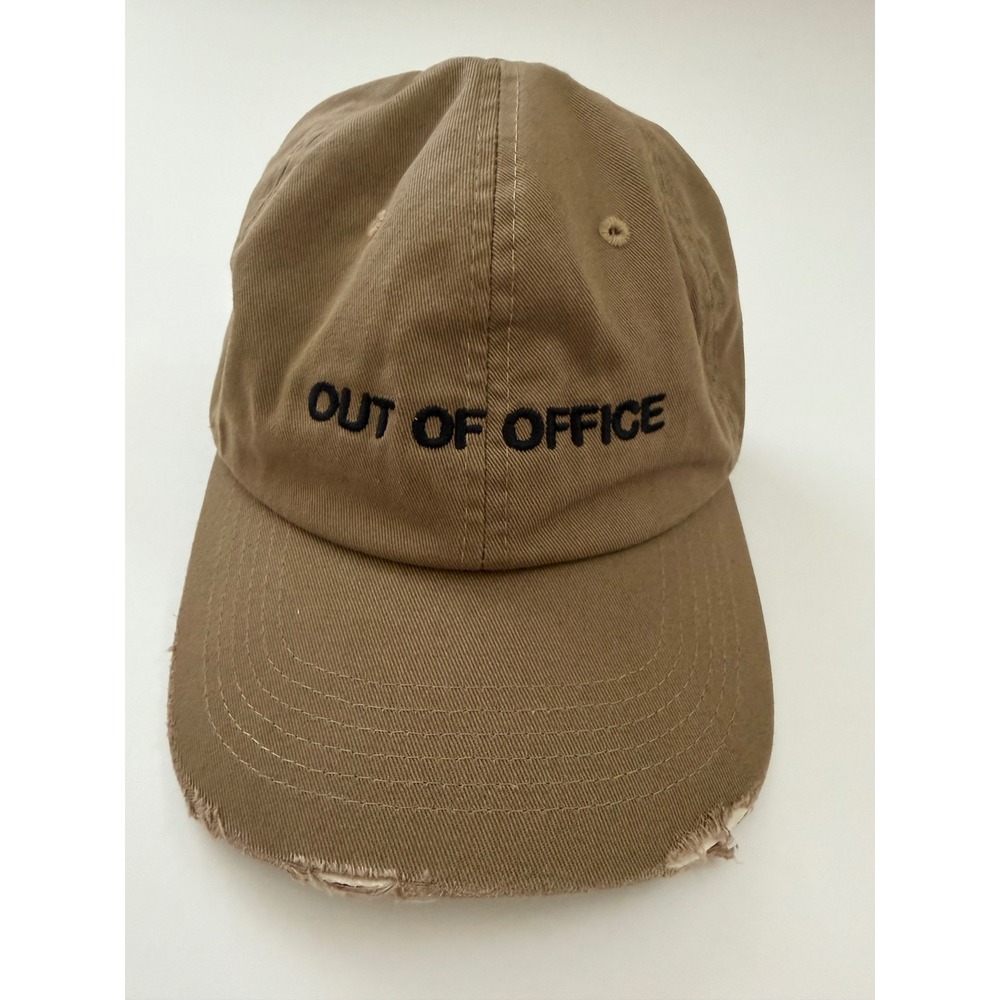 Intentionally Blank Out Of Office Distressed Baseball Hat Tan Khaki Cap